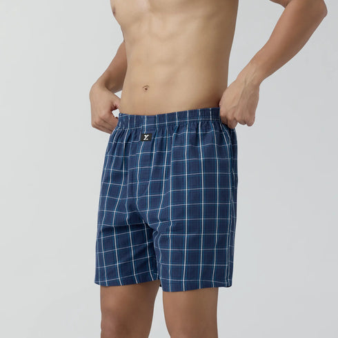 XYXX Checkmate Combed Cotton Boxer Shorts Vivid Blue