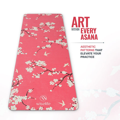 Wiselife PU Printed & Natural Rubber Yoga Mat - 6mm Cherry Blossom