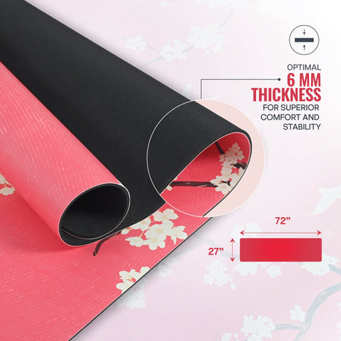 Wiselife PU Printed & Natural Rubber Yoga Mat - 6mm Cherry Blossom