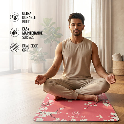 Wiselife PU Printed & Natural Rubber Yoga Mat - 6mm Cherry Blossom