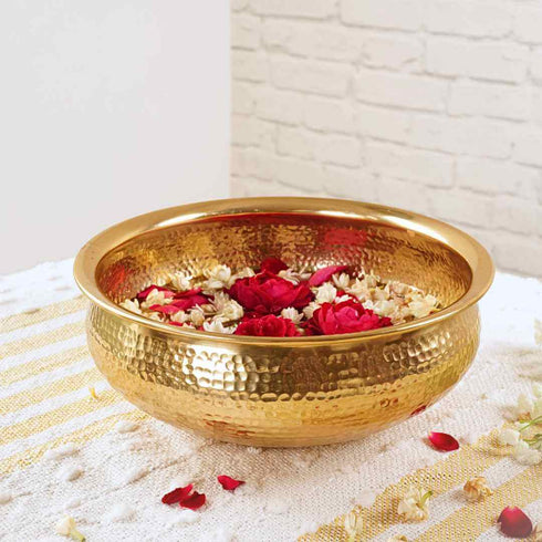 Classic Metal Hammered Urli, Gold