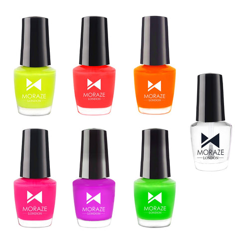 Moraze Cosmetics Neon Pack Of 6 Nail Polish With Top Coat
