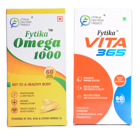 Fytikahealthcareproducts Fytika Omega 1000 and Vita 365 Energy Boost Strengthen Body For Men Women 60 Capsules 60 Tablets