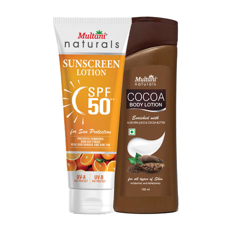 Multani Pharmaceuticals Limited Multani Naturals Cocoa Body Lotion for Long Lasting Nourishment & Multani Naturals SPF 50 PA Vitamin C Sunscreen Lotion