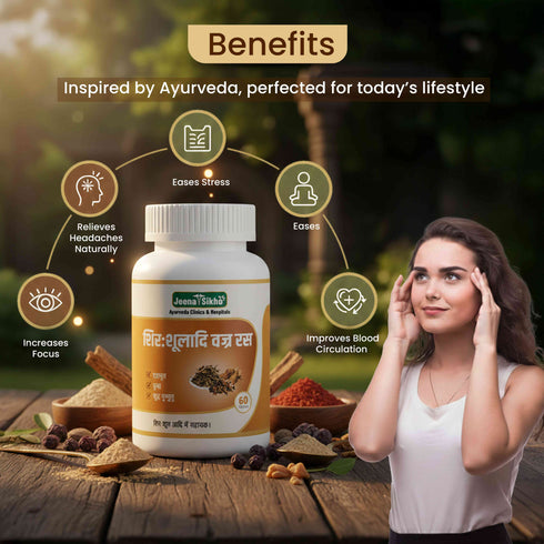 Jeena Sikho Shirsholadi Vajra Ras Ayurvedic Headache and Stress Support Tablets