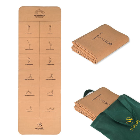Wiselife Foldable Cork & Natural Rubber Yoga Mat - 2MM