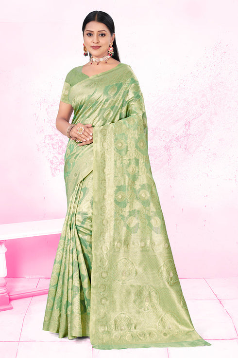 Deeva Sarees Mint Green Cotton Saree
