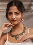 Silver Oxidised Dual Toned Red Stone & Pearl Beaded Filigree Designer Fusion Hasli Necklace Jewellery Set