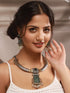 Silver Oxidised Dual Toned Green Stone & Pearl Beaded Designer Tribal Hasli Necklace Jewellery Set
