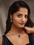 Silver Toned Purple Blue AD Zirconia Studded Floral Designer necklace Jewellery Set