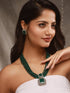 Silver Toned Kundan Studded Emerald Onyx Multilayered Designer Maala Pendant Jewellery Set