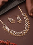 Gold Dual Toned C Zircon Studded Statement Geometric Partywear Necklace Jewellery Set