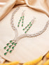 Silver Toned Emerald Green Zircon AD Studded Layered Bridal Drop Designer Statement Necklace Jewellery Set