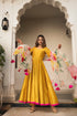 Pomcha Jaipur Sunflower Cotton Silk Yellow Anarkali With Organza Dupatta