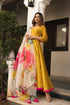 Pomcha Jaipur Sunflower Cotton Silk Yellow Anarkali With Organza Dupatta
