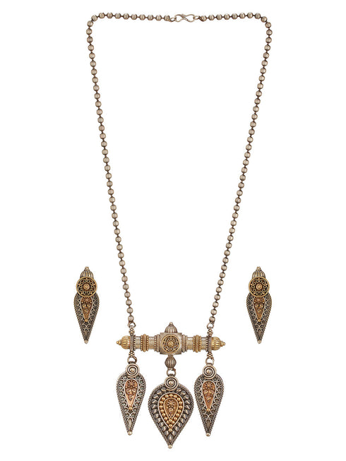Oxidised Dual Toned Long Haram Leafy Statement Tribal Pendant Jewellery Set
