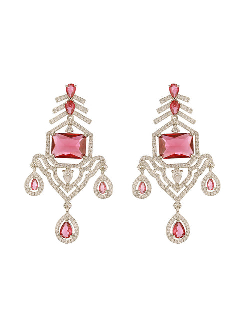 Silver Plated Ruby Red AD Studded Statement Royal Necklace Jewellery Set