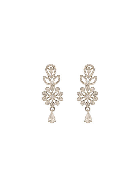 White Rhodium AD Studded Floral Design Statement Pendant Neckalce jewellery Set