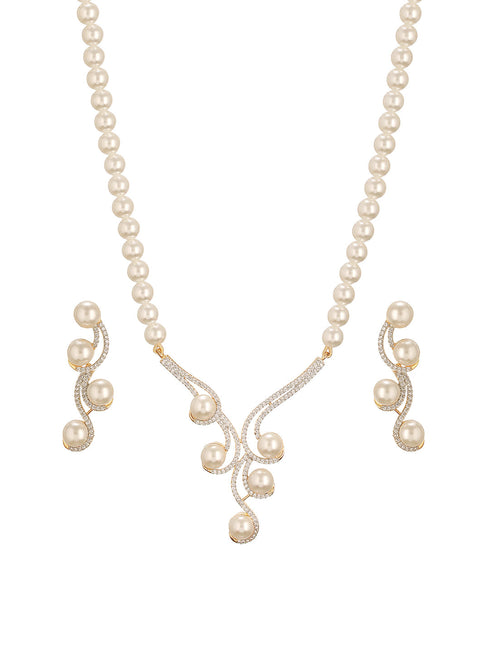 Combo Gold Plated White AD & Pearl Studded Floral Minial Ring, Bracelet With Earrings Jewellery Set