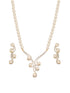 Combo Gold Plated White AD & Pearl Studded Floral Minial Ring, Bracelet With Earrings Jewellery Set