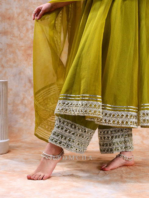 Pomcha Jaipur Dil Kash Mehendi Green Anarkali Set