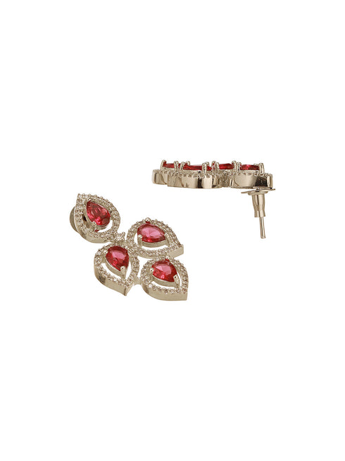 Silver Toned Ruby Red AD Studded Statement Delicate Necklace Jewellery Set