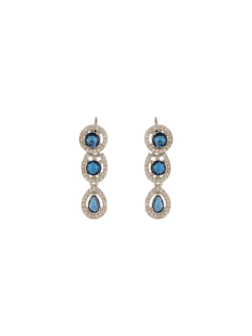 Silver Toned Zircon Emerald Blue AD Studded Mango Statement Necklace Jewellery Set