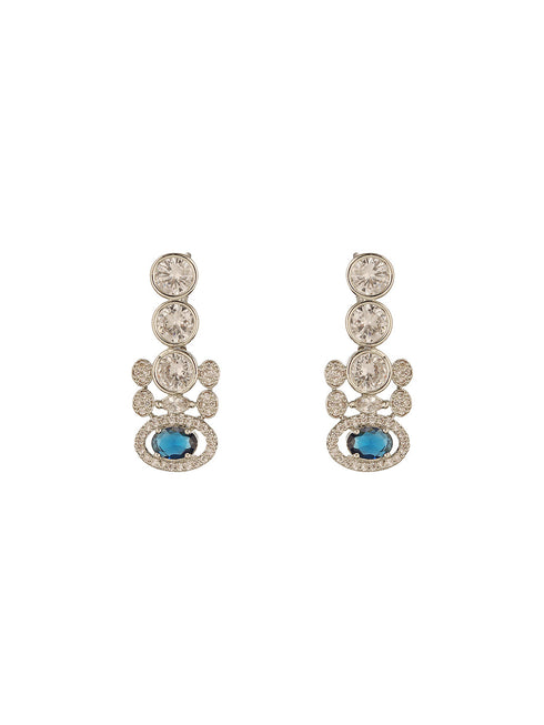 Silver Toned Sapphire Blue AD Studded Statement Delicate Necklace Jewellery Set