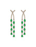 Silver Toned Emerald Green Zircon AD Studded Layered Bridal Drop Designer Statement Necklace Jewellery Set