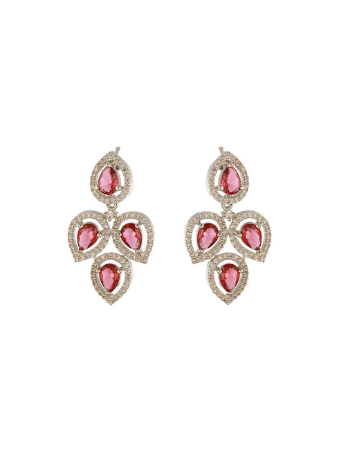 Silver Toned Ruby Red AD Studded Statement Delicate Necklace Jewellery Set