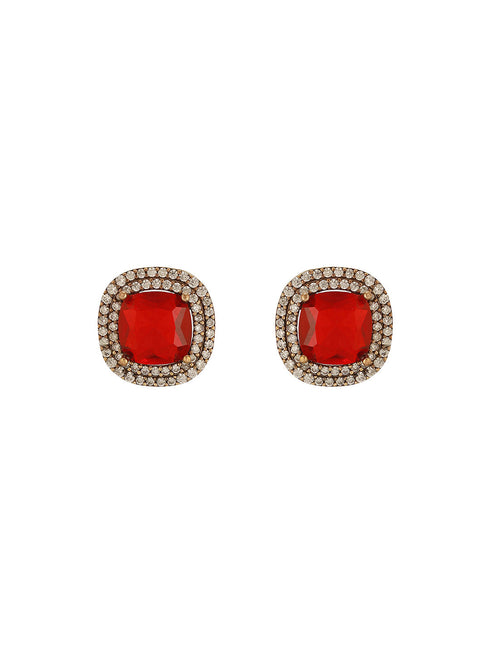 Oxidised Silver Toned Ruby Red AD Zircon Studded Minimal Kundan Choker jewellery Set