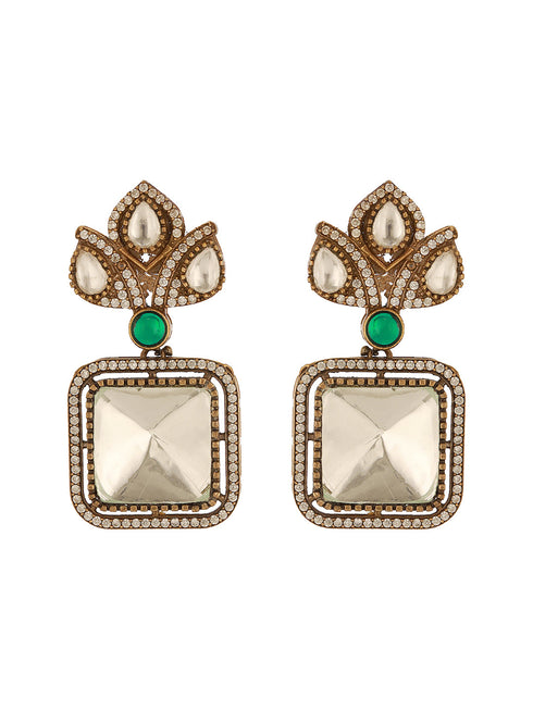 Oxidised Silver Toned Polki Kundan Studded Leafy Minimal Designer Choker Jewellery Set