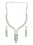 Silver Toned Emerald Green Zircon AD Studded Layered Bridal Drop Designer Statement Necklace Jewellery Set