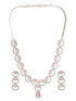 Silver Toned Pink AD Zircon Studded Minimal Designer Necklace Jewellery Set