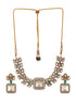 Oxidised Silver Toned Polki Kundan Studded Leafy Minimal Designer Choker Jewellery Set
