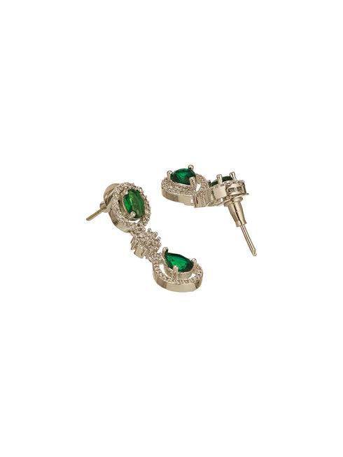 Silver Toned Emerald Green Zircon AD Studded Layered Bridesmaid Statement Jewellery Set