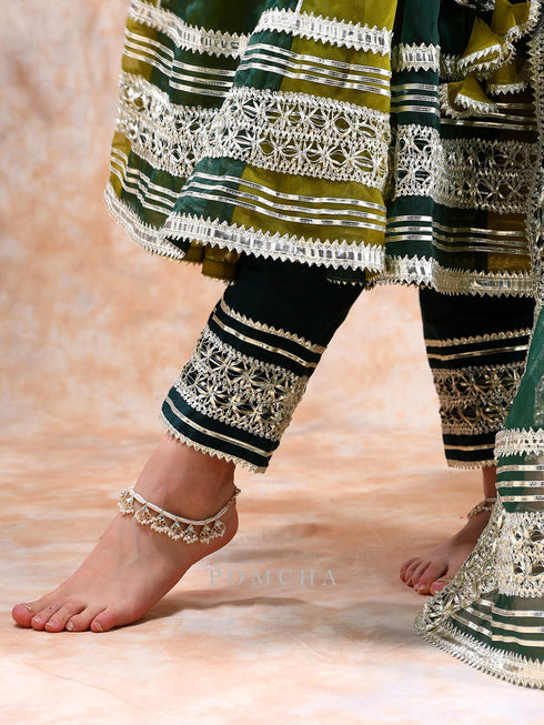 Pomcha Jaipur Dil Kash Green Double Shade Anarkali Set