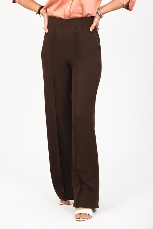 Veshbhoshaa Bluebird Women'S Dark Brown Casual Bell Bottom Trousers