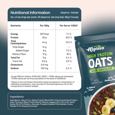 Alpino High Protein Super Rolled Oats Dark Chocolate