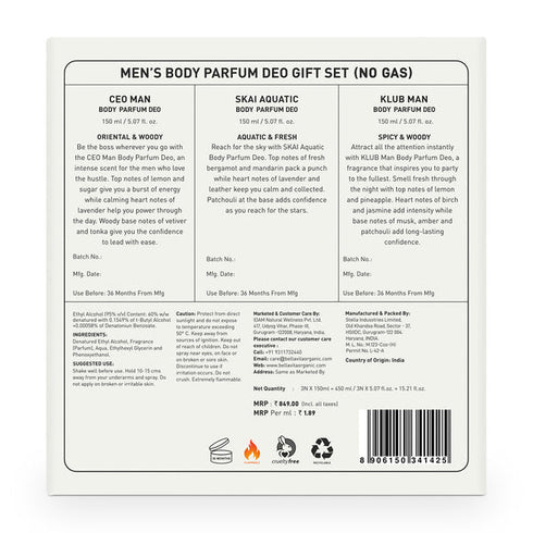 Bella Vita Men's No Gas Deodorant Gift Set