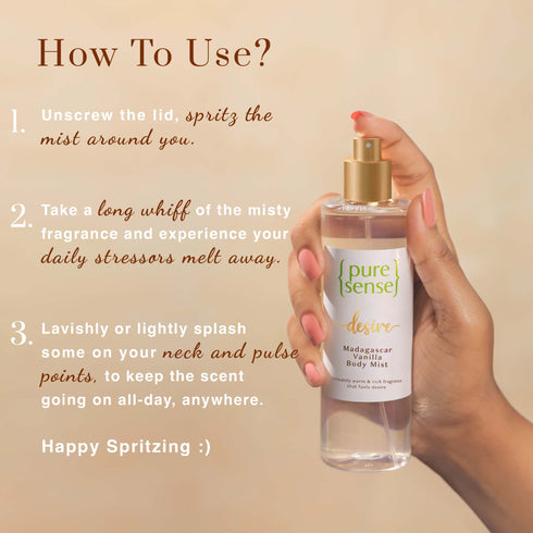 PureSense Desire Madagascar Vanilla Body Mist | Sulphate & Paraben Free | 100% Cruelty Free