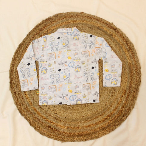Bachpan kids wear New Born Whimsical Doodle Sketch With Blue Strips Cotton Night Suit