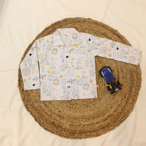 Bachpan kids wear New Born Whimsical Doodle Sketch With Blue Strips Cotton Night Suit