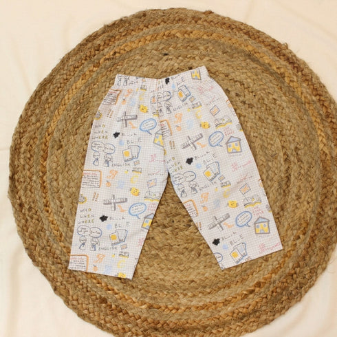 Bachpan kids wear New Born Whimsical Doodle Sketch With Blue Strips Cotton Night Suit