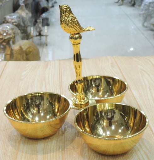 Brass Showpiece 3 Bowl Holder With Bird 0.48 KG