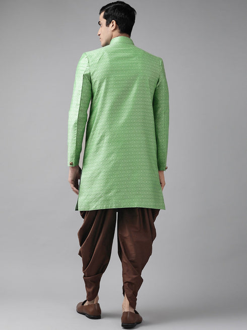 Vastramay Men's Green And Coffee Silk Blend Sherwani Set