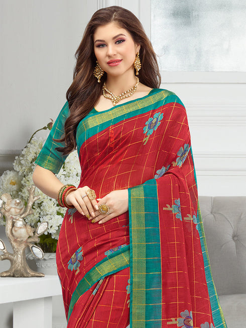 Deeva Sarees Red Cotton Saree