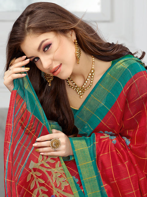 Deeva Sarees Red Cotton Saree