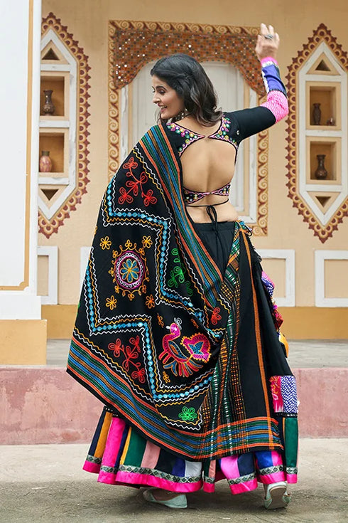 Shubhkala Most Beautiful Black Color Embroidery Mirror Work Chania Choli for Navratri