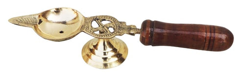 Brass Panch Aarti With Wood Handle 0.125 kg
